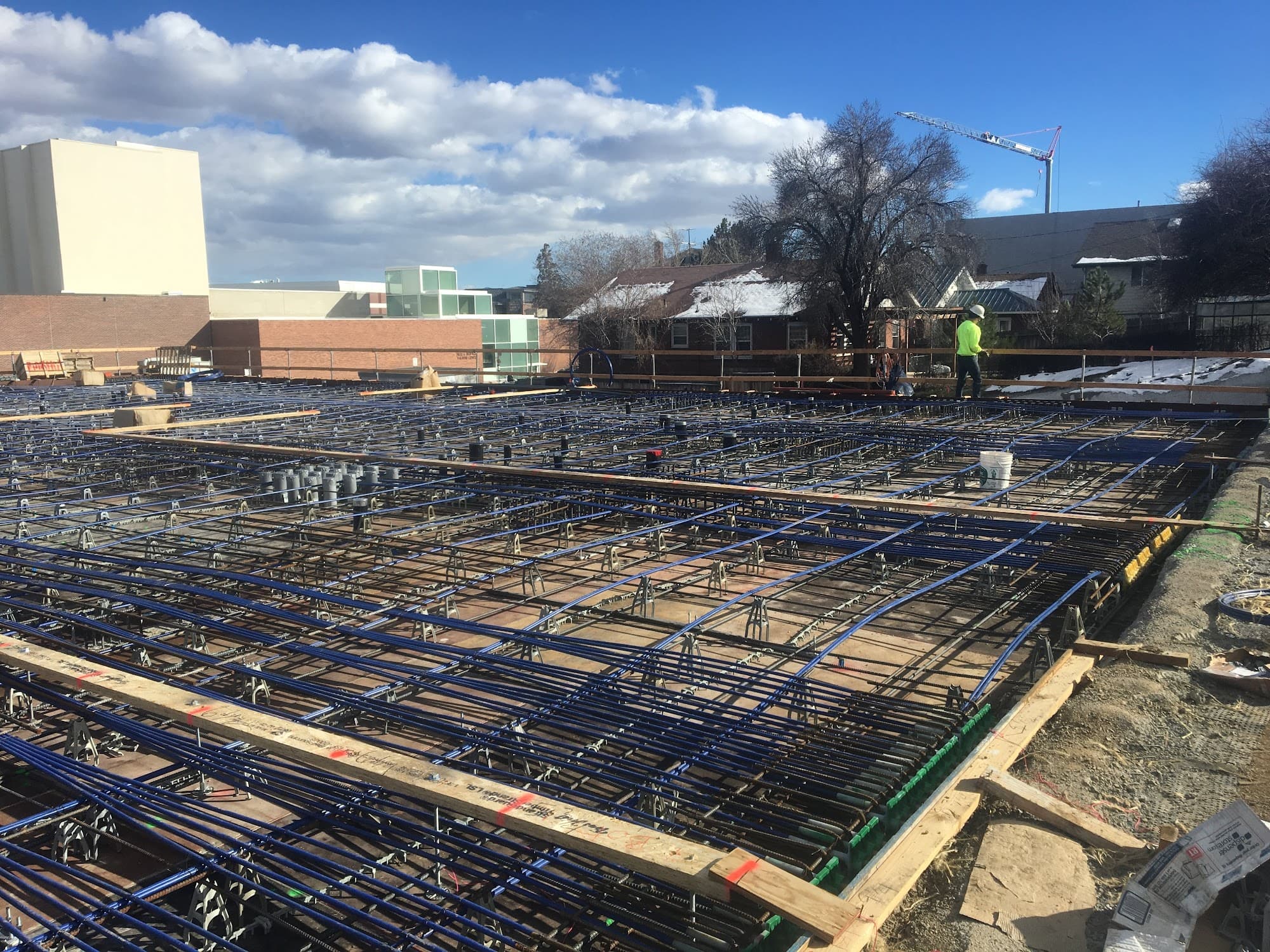 Large commercial foundation with dense rebar grid and conduit — commercial structural engineering by Palisade Engineering